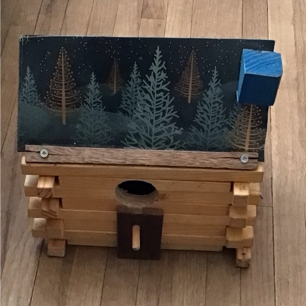 Wooden Birdhouse with Forest Design